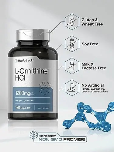 L Ornithine HCl | 1900mg | 120 Capsules | Non-GMO & Gluten Free Supplement Horbäach Au supplements