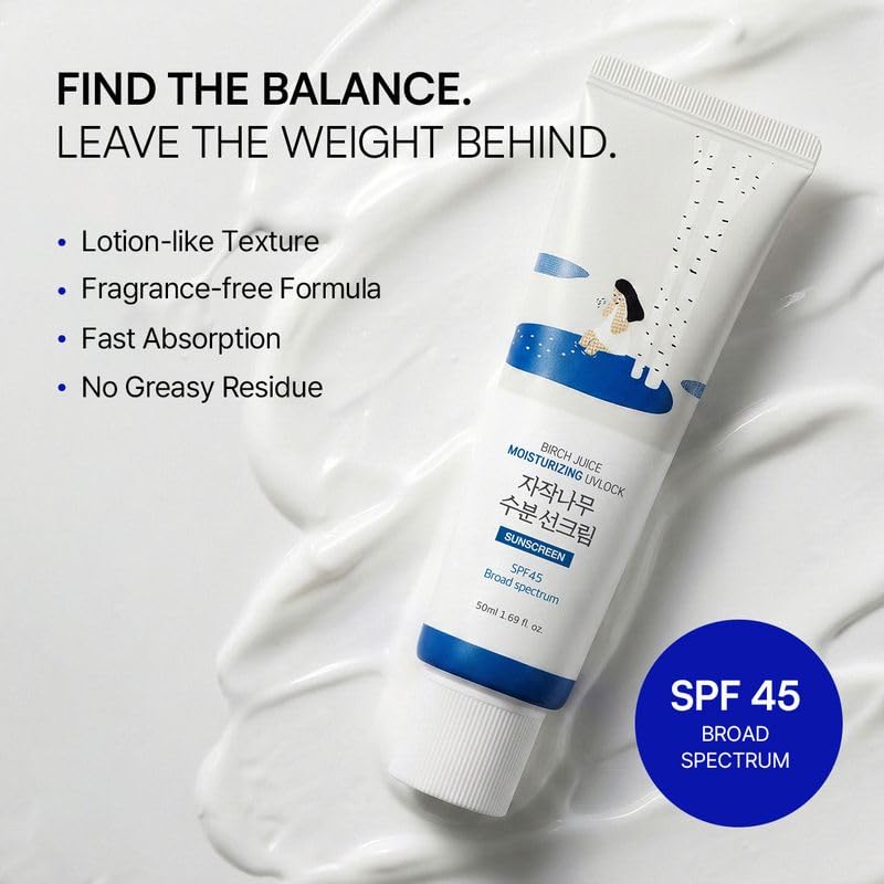 ROUND LAB Birch Juice Moisturizing UV LOCK SPF 45, 1.69 Fl Oz, Hydrating Lotion-like Lightweight Glow Sunscreen for Sensitive Skin