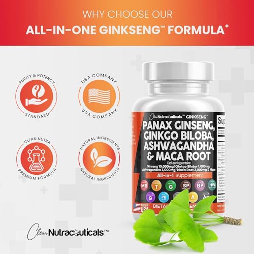 Panax Ginseng 10000mg Ginkgo Biloba 4000mg Ashwagandha Maca Root Clean Nutraceuticals Au supplements