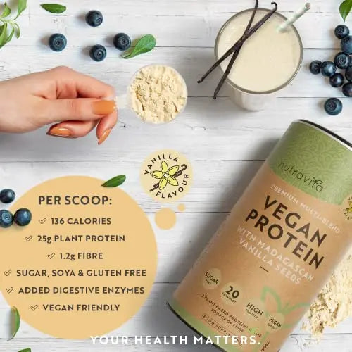 Vegan Protein Powder - Vanilla Flavour - Plant-Based High Protein Powder - 25g Protein per 36g Serving Nutravita Au supplements