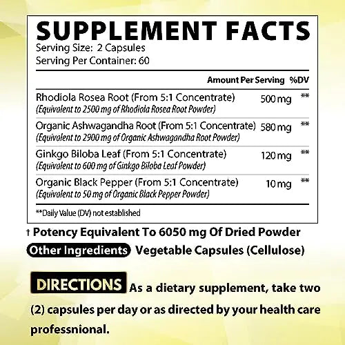 6050mg Rhodiola Rosea Supplement with Ashwagandha Root, Ginkgo Biloba & Black Pepper Satoomi Au supplements