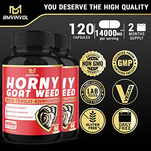 BMVINVOL (2 Packs) Horny Goat Weed Capsules, 14000mg Herbal Equivale BMVINVOL Au supplements