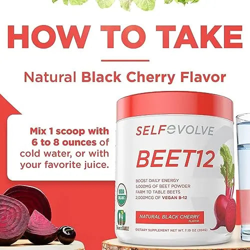 selfevolve Beet12 - Organic Beet Root Powder Enhanced with Vitamin B12, Nitric Oxide Booster selfevolve Au supplements