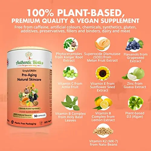 Vegan Collagen Boosting Natural Plant-based Skincare, Vitamins for Healthy Skin with Antioxidants Authentic Biotics Au supplements