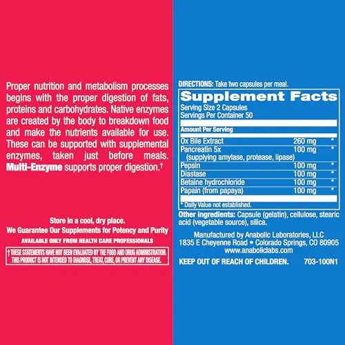 Anabolic Laboratories Multi Enzyme Nutritional Supplements - 100 Capsules of Digestive Anabolic Laboratories Au supplements