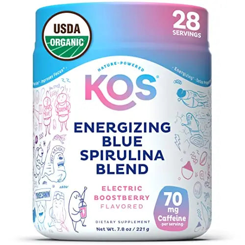 KOS USDA Organic Energizing Blue Spirulina Blend - 70 mg Organic Caffeine, B-Complex KOS Au supplements