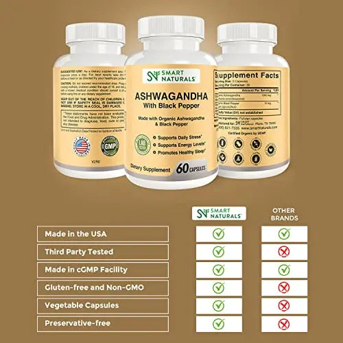 Smart Naturals Organic Ashwagandha with Black Pepper Herbal Supplements, Relieves Smart Naturals Au supplements