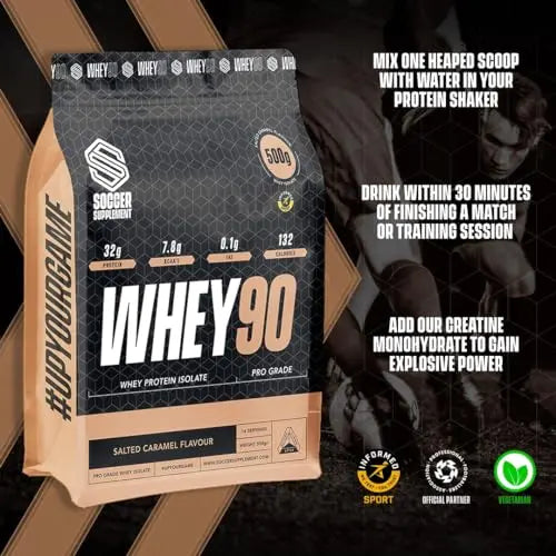 Whey90 Salted Caramel 1kg Whey Protein Isolate- by Soccer Supplement, 32 Grams SOCCER SUPPLEMENT Au supplements