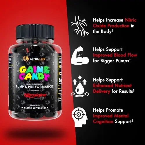 ALPHA LION Gains Candy, Supplement Pills for Muscle Pump & Blood Flow, Nitric Oxide ALPHA LION Au supplements