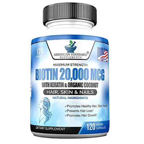 Biotin 20,000mcg with Keratin, Organic Coconut and Zinc, Hair Growth Supplements, Biotin American Standard Supplements Au supplements
