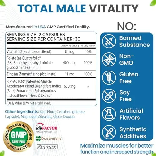 Advanced Muscle Building Supplement for Men with RipFactor, Zinc Picolinate, Vitamin D3 Revival Point Au supplements