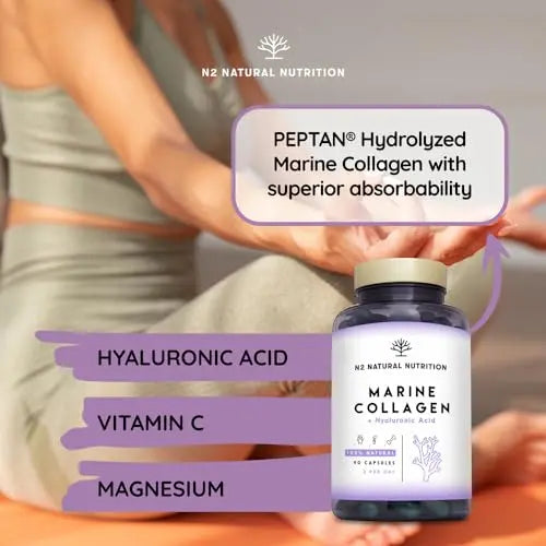 Marine Collagen with Hyaluronic Acid for Skin Care, Hair Care, Joints. Magnesium, Vitamin C. Hydrolysed Collagen Supplements N2 Natural Nutrition Au supplements