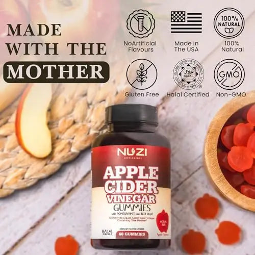 NUZI Apple Cider Vinegar Gummies with Pomegranate & Beetroot | 500 mg | Certified Halal NUZI Au supplements