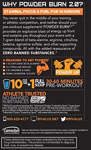 Rivalus Powder Burn 2.0 Pre Workout Supplement, Blue Raspberry, 0.89 Pounds Rivalus Au supplements