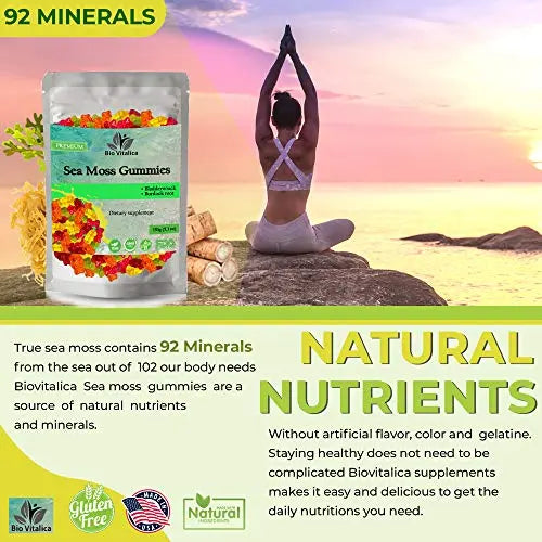 Sea Moss Gummies - Irish sea Moss raw Organic, Bladderwrack, Burdock Root BIO VITALICA Au supplements