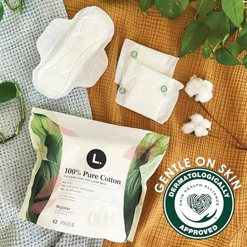 L. Pure Cotton Topsheet Pads for Women, Regular Absorbency, Ultra Thin Pads with Wings L. Au supplements
