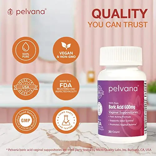 Pelvana Boric Acid Suppositories for Women 30 - for Vaginal pH Balance, Odor Control, Itching, & Discharge Pelvana Au supplements