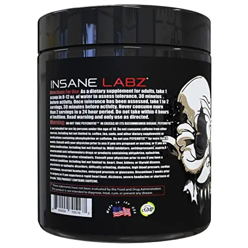 Insane Labz Psychotic Black Edition Mid Stimulant Pre Workout Powder, Energy Focus Insane Labz Au supplements