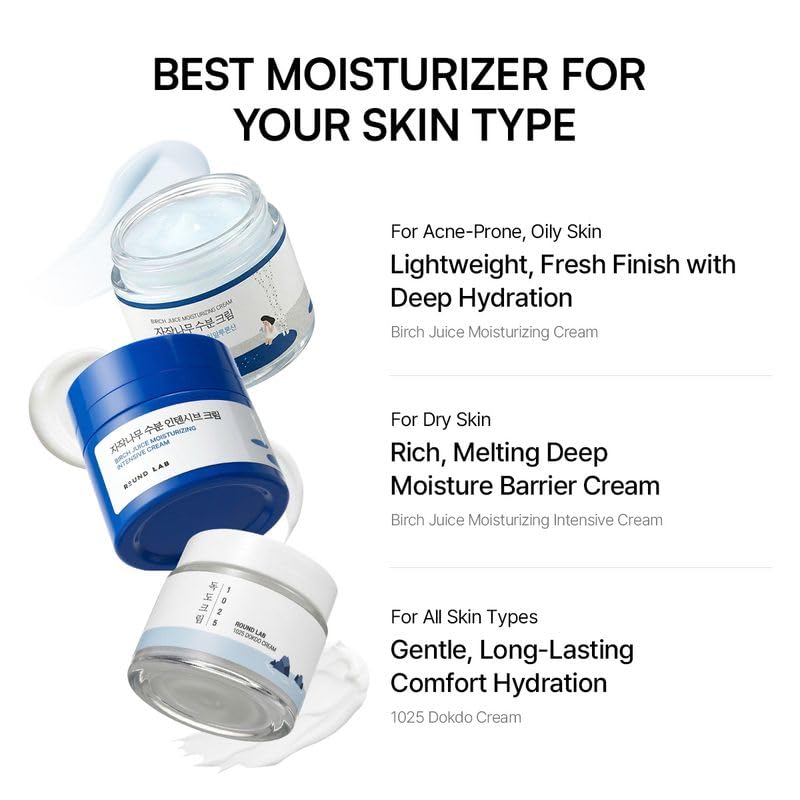 ROUND LAB Birch Juice Moisturizing Cream 2.7 Fl Oz, 48-Hour Deep Hydrating Face Moisturizer with Birch Sap & Vita Hyaluronic Acid for Acne-Prone Skin