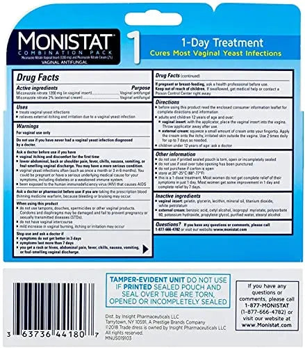 Monistat 1-Day | Day or Night Combination | Yeast Infection Treatment, Prefilled, 1 Pack Monistat Au supplements