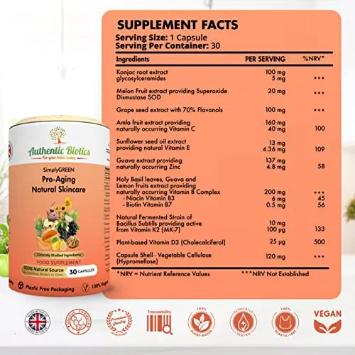 Vegan Collagen Boosting Natural Plant-based Skincare, Vitamins for Healthy Skin with Antioxidants Authentic Biotics Au supplements