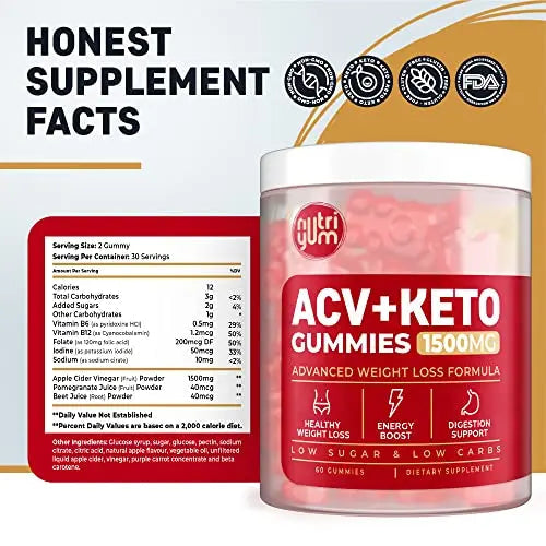 nutriyum ACV Keto Gummies 1500 mg - Low Carb Low Sugar Apple Cider Vinegar Gummies nutriyum Au supplements