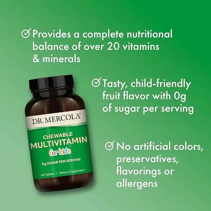 Dr. Mercola Chewable Multivitamin for Kids - 28 Vitamins & Minerals - 0g Sugar - Non-GMO, Gluten-Free & Soy-Free Dr. Mercola Au supplements