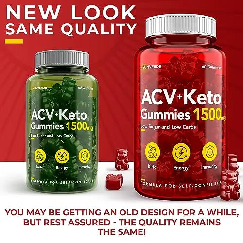 Keto ACV Gummies 1500 mg - Low Sugar Green Apple Flavor - Vegan ACV Keto Gummies SunVerde Au supplements