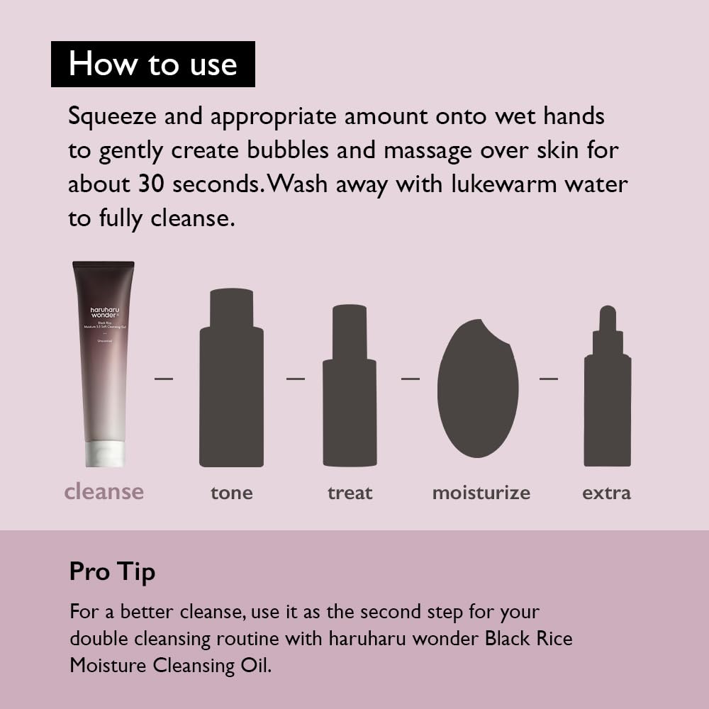 HARUHARU wonder Black Rice Moisture 5.5 Soft Cleansing Gel, Gentle Daily Cleanser, Low 5.5pH, Moisture Balance, Soap Free