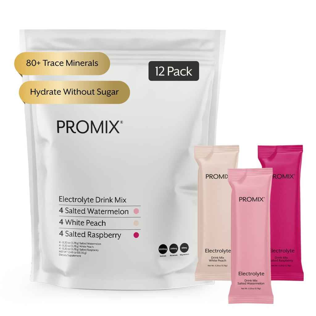 ProMix Nutrition Electrolytes Powder Hydration Packets - Himalayan Pink Salt, Magnesium, Potassium, Vitamin C - Variety Pack, Lightly Sweetened - 12 Servings (Pack of 12)