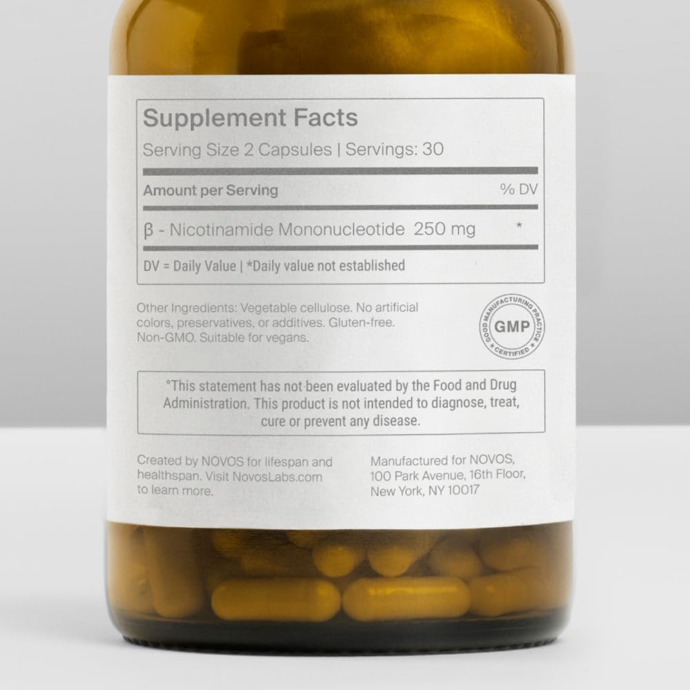 Novos Boost NMN - Contains 250 mg of High-Purity NMN, 60 Capsules, Supports Cellular Repair and DNA Protection, Boosts NAD+ Novos Au supplements