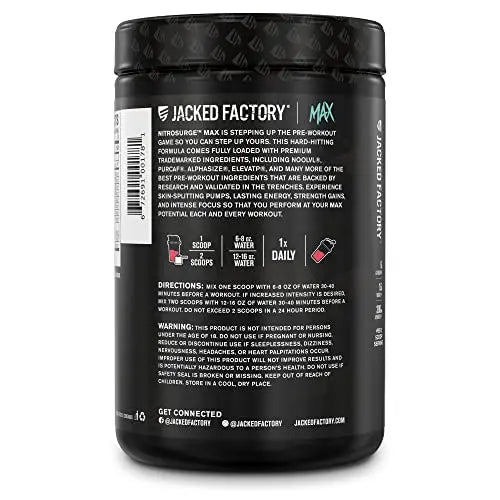 Jacked Factory Nitrosurge Max Nootropic Pre Workout Powder - Premium Pre Workout Jacked Factory Au supplements