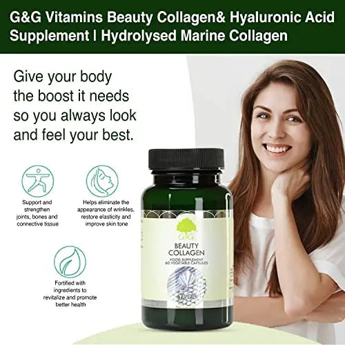 Beauty Collagen | Collagen & Hyaluronic Acid Supplement | 60 Capsules | Hydrolysed Marine Collagen G&G Vitamins Au supplements