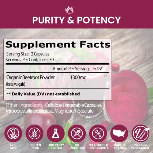 Beet Root Capsules Organic Beet Root Powder 1300mg | Natural Nitric Oxide Booster THE ENCLARE NUTRITION Au supplements