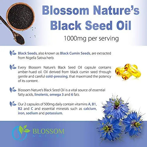Black Seed Oil Capsules 1000mg - Premium Black Cumin Seed Oil Capsules - Black Seed Blossom Nature Au supplements