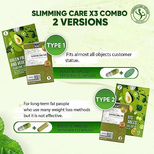 Slimming Care Newest Version X3 Type 1 Diet for Everyone (30pills/Box) + Free Vegetable Heath Secret Au supplements
