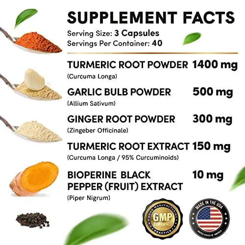 4-in-1 Turmeric and Garlic Supplements with Bioperine 2360 mg (240 ct) Turmeric Ginger MEDCHOICE Au supplements
