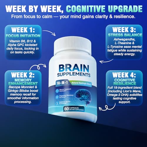 18-in-1 Brain Supplement for Memory and Focus – Nootropic Capsules with Alpha GPC, Bacopa, Ginkgo Biloba, Lion's Mane, Vitamin B6 & B12 | Cognitive Health, Mental Clarity | Vegan, Non-GMO Fenolutra Au supplements