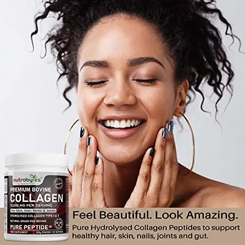 Pure Hydrolysed Collagen Powder 10000mg Bovine Type 1 & 3 Unflavoured|High Strength Protein Peptides for Women & Men NUTRABYTES Au supplements