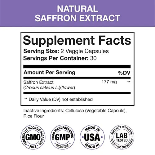 Nutra Simple Saffron Supplements 177mg, Pure Saffron Extract, Made in USA, Natural Nutra Simple Au supplements