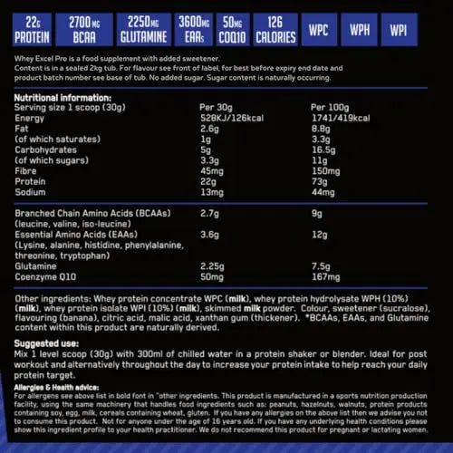 Out Angled Whey Excel Pro Whey Protein Powder Vanilla Flavour, 2kg, 66 Servings, High Protein Powder OUT ANGLED Au supplements