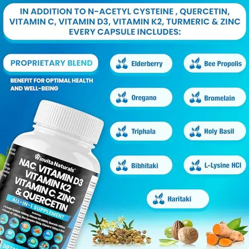 NAC Supplement N-Acetyl Cysteine 1000mg Vitamin C Vitamin D3 K2, Zinc, Turmeric Curcumin Winvita Naturals Au supplements