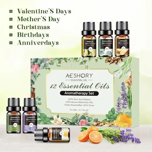 Essential Oils Set - 12 Pcs Aromatherapy Essential Oil Kit for Diffuser, Humidifier, Aromatherapy, Massage Aeshory Au supplements