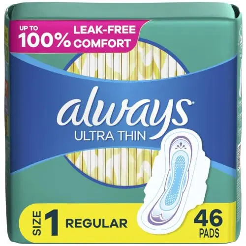 Always Ultra Thin, Feminine Pads For Women, Size 1 Regular Absorbency, With Wings, Unscented, 46 Count Always Au supplements
