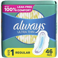 Always Ultra Thin, Feminine Pads For Women, Size 1 Regular Absorbency, With Wings, Unscented, 46 Count Always Au supplements