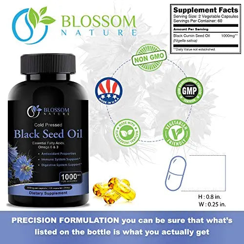 Black Seed Oil Capsules 1000mg - Premium Black Cumin Seed Oil Capsules - Black Seed Blossom Nature Au supplements