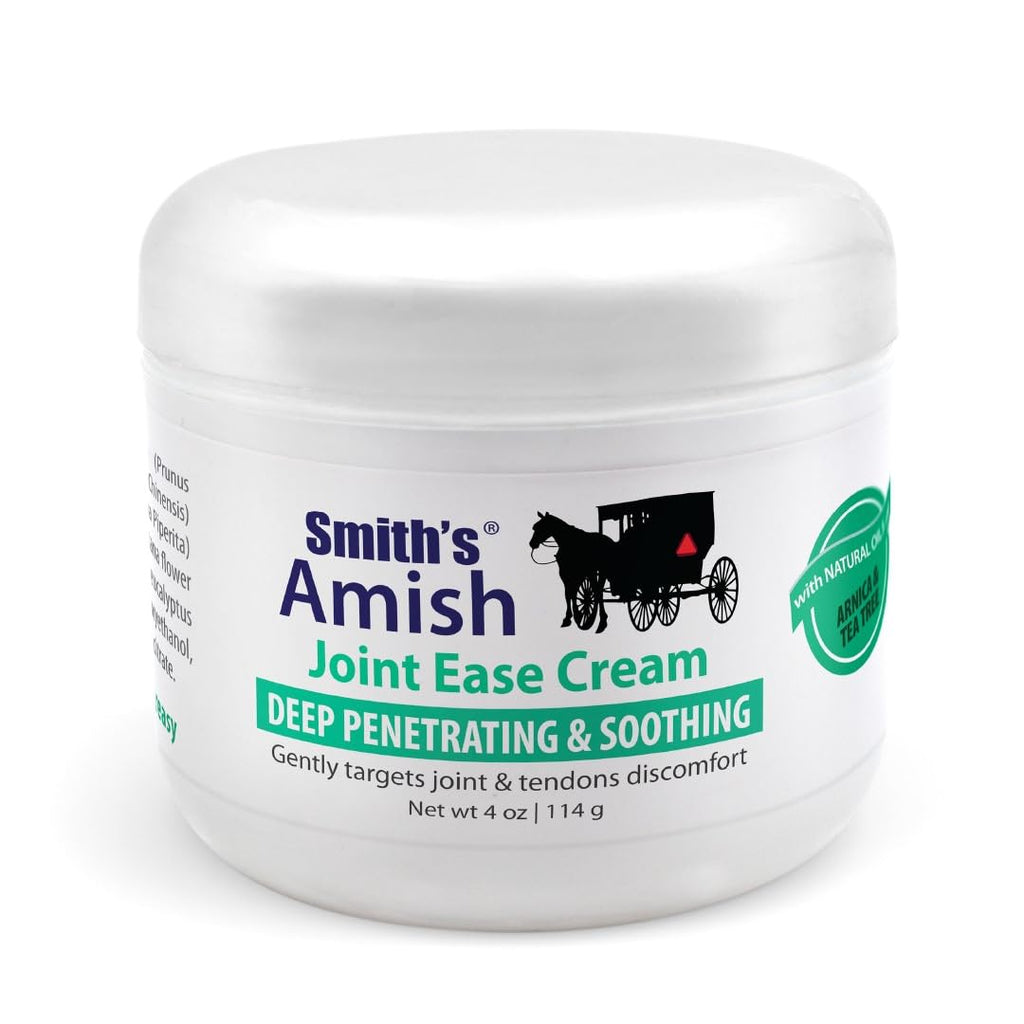 Smith’s Amish Joint Ease Cream 4 oz jar. Soothing and Cooling, with Botanicals of Arnica, Peppermint, Tea Tree, Rosemary and Eucalyptus Smith Amish Au supplements