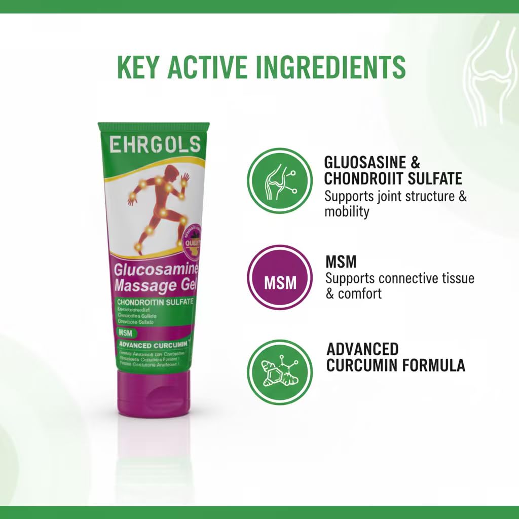 Ehrgols Advanced Joint Massage Gel with Glucosamine & Turmeric | Intensive Care Rub for Knees, Back, Shoulders & Hands | Non-Greasy | Deep Penetrating | 3.4 Fl Oz Ehrgols Au supplements
