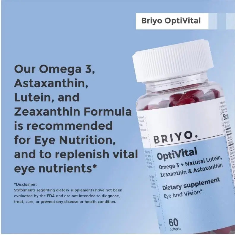 Briyo OptiVital Eye Health Supplement – Lutein, Zeaxanthin, Astaxanthin & Omega-3 from Natural Sources – Supports Vision Briyosis Au supplements