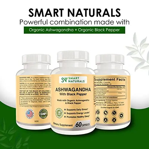 Smart Naturals Organic Ashwagandha with Black Pepper Herbal Supplements, Relieves Smart Naturals Au supplements